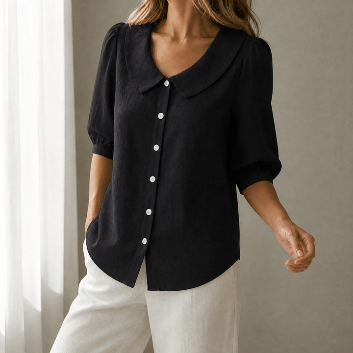Collaré – Retro Peter Pan Collar Button Up Blouse Black / M