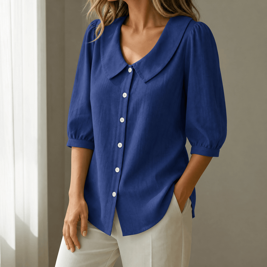 Collaré – Retro Peter Pan Collar Button Up Blouse Blue / M