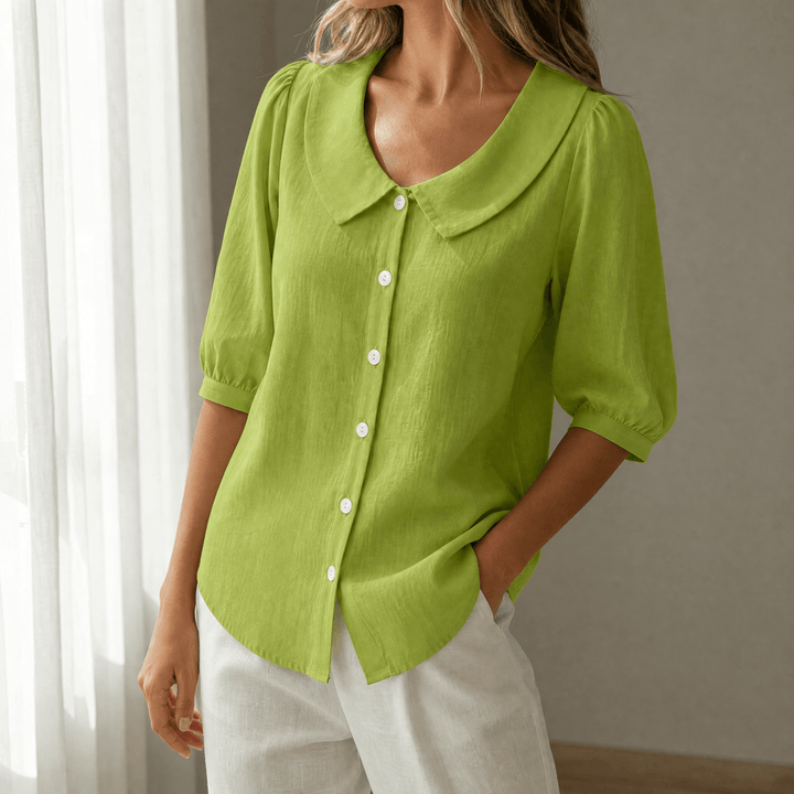Collaré – Retro Peter Pan Collar Button Up Blouse Green / M
