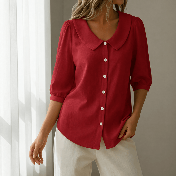Collaré – Retro Peter Pan Collar Button Up Blouse Red / M