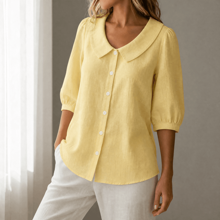 Collaré – Retro Peter Pan Collar Button Up Blouse Yellow / M