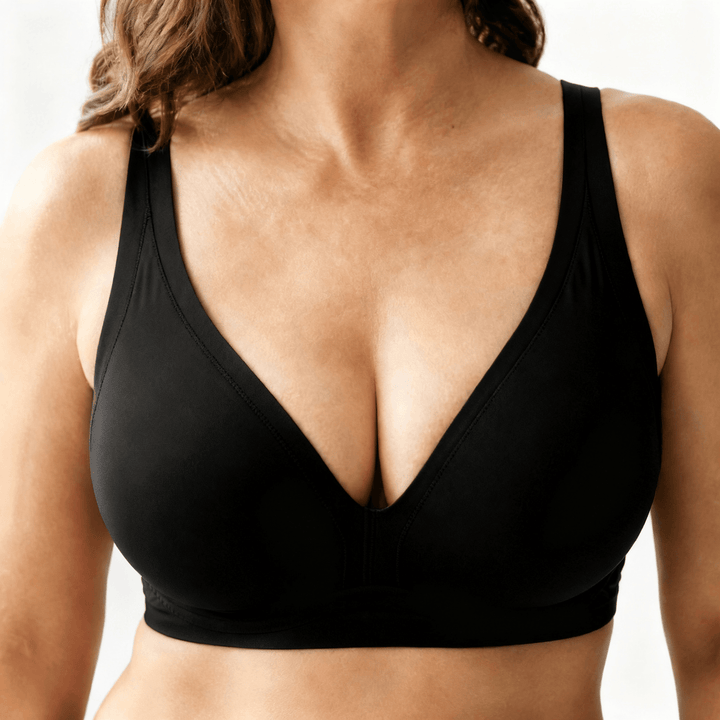 Comforel – Women's Wireless Deep-V Support Bra Black