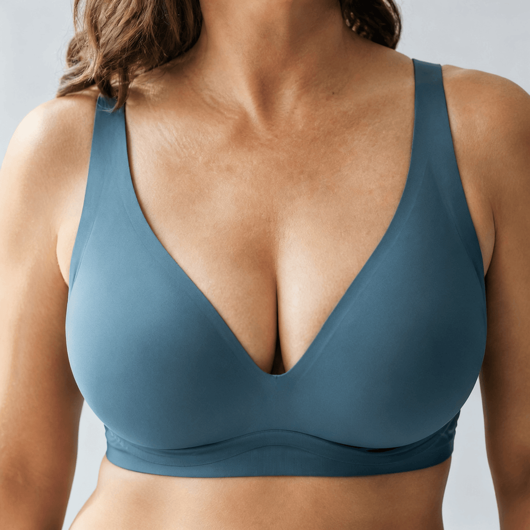 Comforel – Women's Wireless Deep-V Support Bra Dusty Blue / S