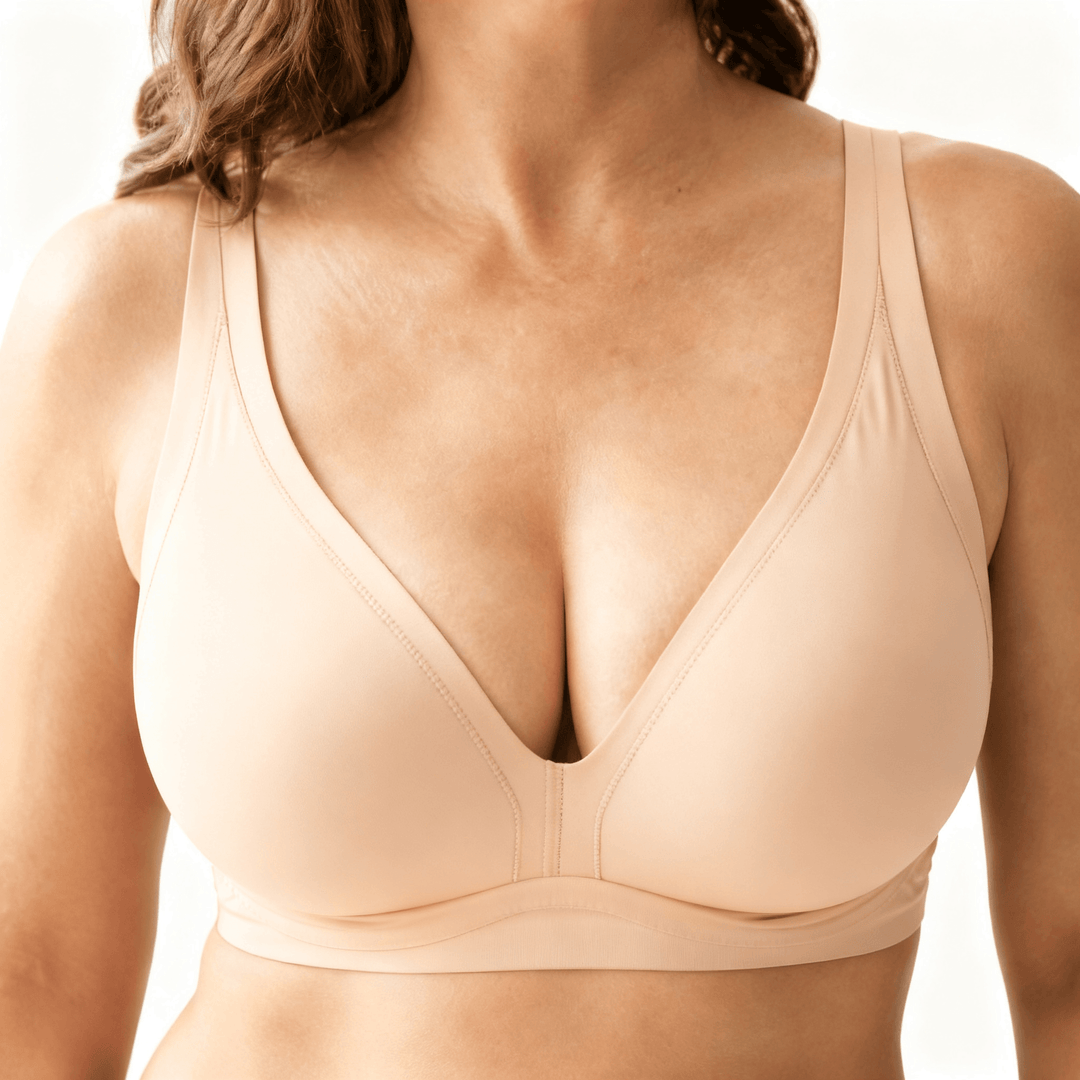 Comforel – Women's Wireless Deep-V Support Bra Nude