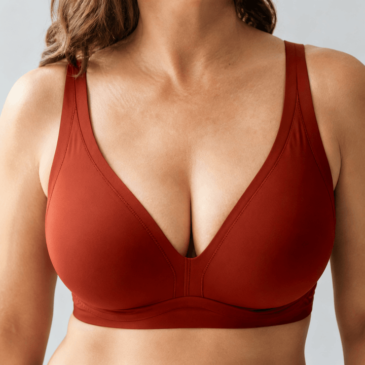 Comforel – Women's Wireless Deep-V Support Bra Rust Red / S