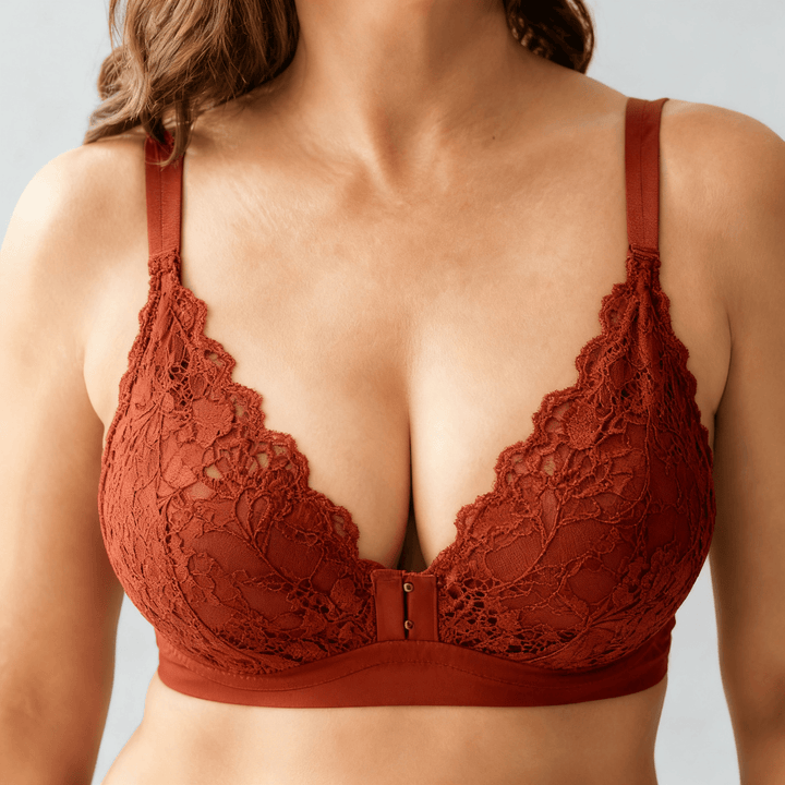 Comforel – Women's Wireless Deep-V Support Bra Rust Red