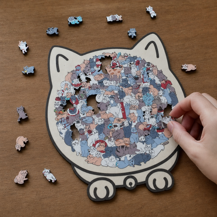 FUNNEL · Purrzzle – 135-Piece Cat-Shaped Wooden Jigsaw Puzzle