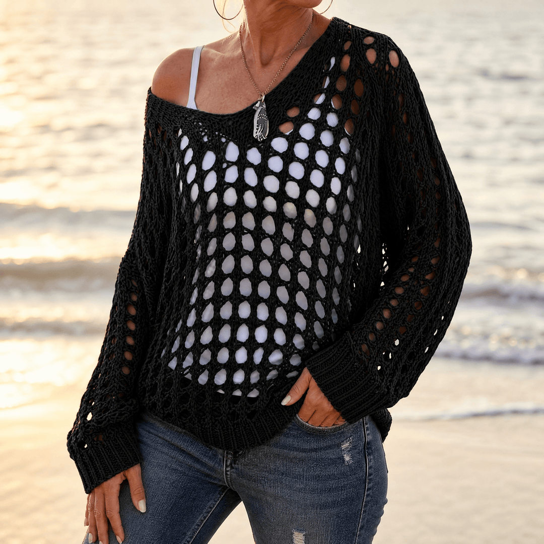 Covena – Women's breezy crochet knit layering top Black / S