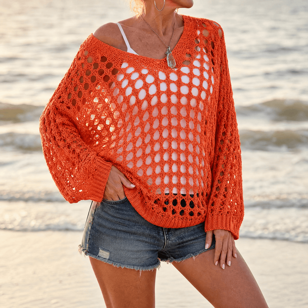 Covena – Women's breezy crochet knit layering top Orange /