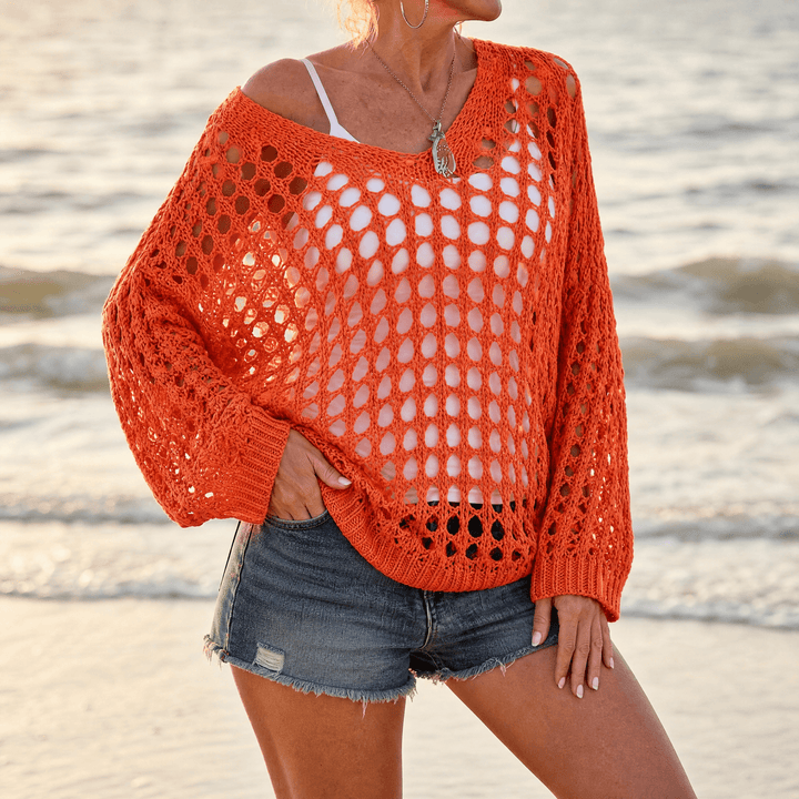 Covena – Women's breezy crochet knit layering top Orange /