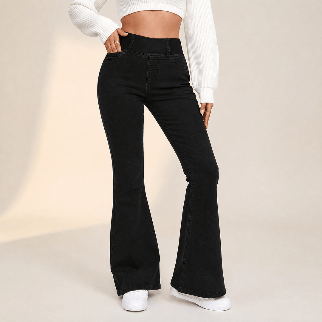 Curvela – Women's High Waist Stretch Flare Jeans Black