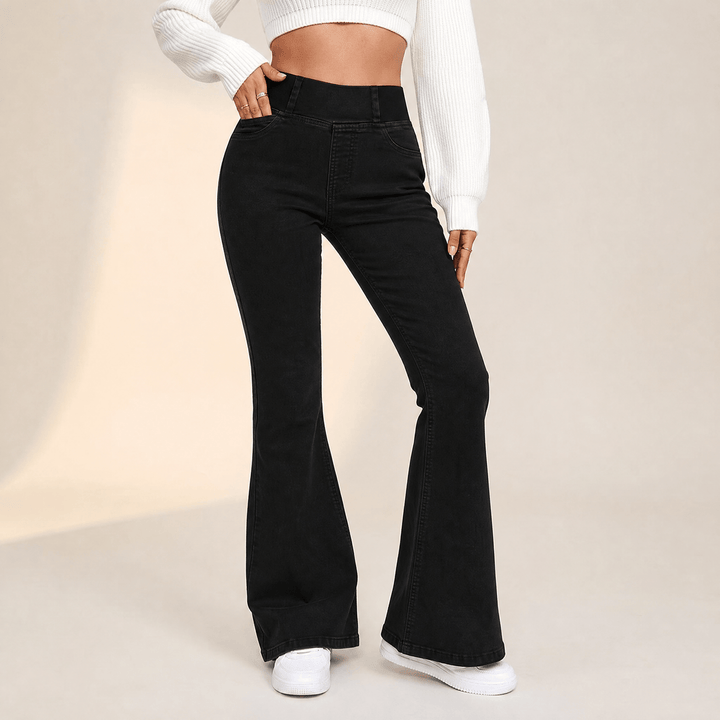 Curvela – Women's High Waist Stretch Flare Jeans Black