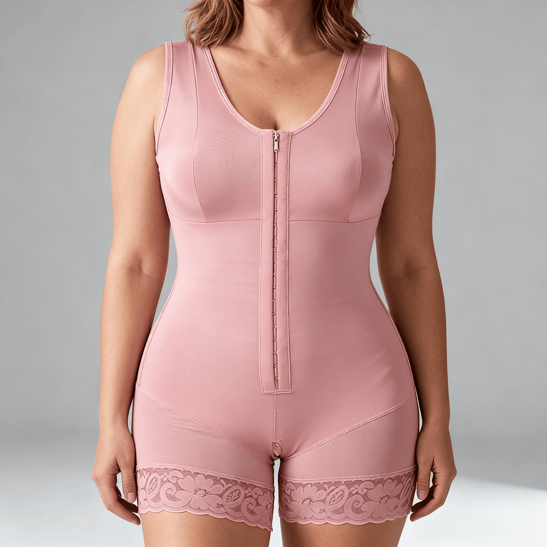 Curvella – Full Body Shaper Bodysuit with Built In Bra Pink / XS