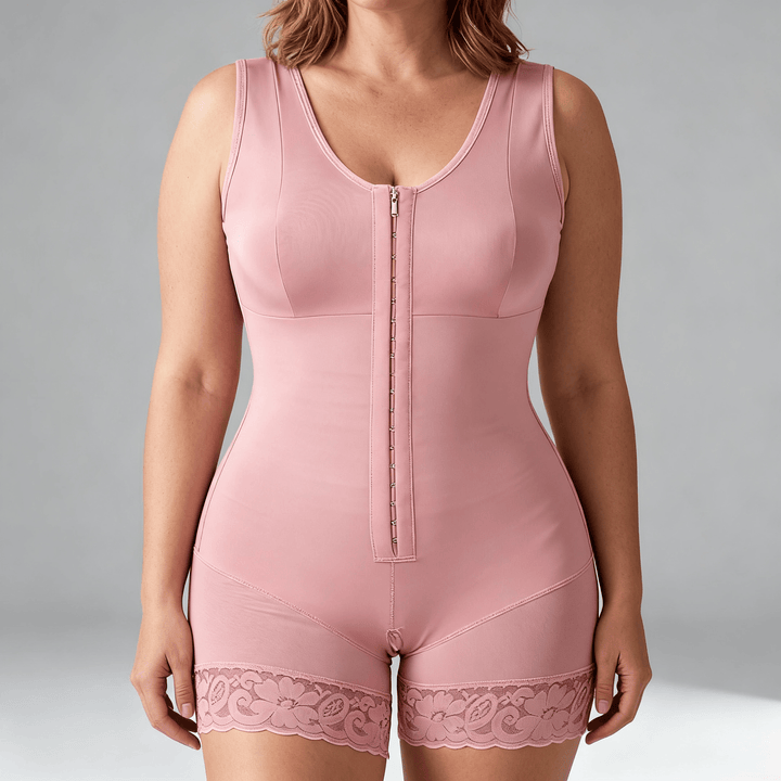 Curvella – Full Body Shaper Bodysuit with Built In Bra Pink / XS