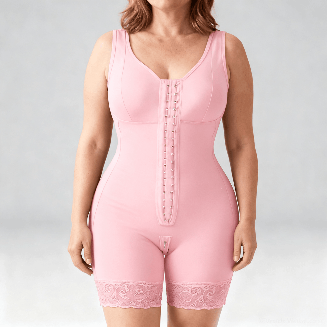 Curvella – Full Body Shaper Bodysuit with Built In Bra Pink