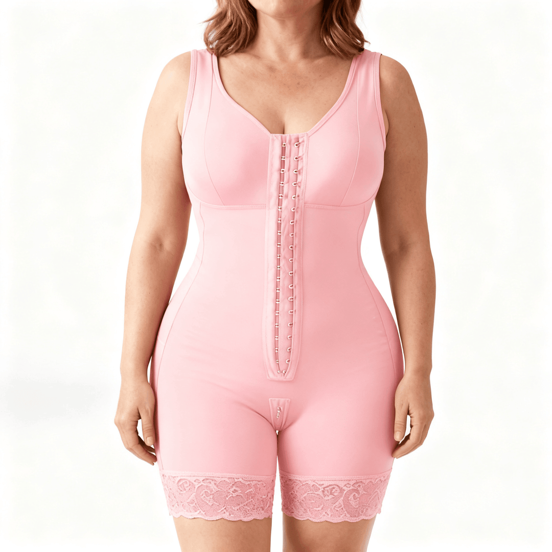 Curvella – Full Body Shaper Bodysuit with Built In Bra Pink