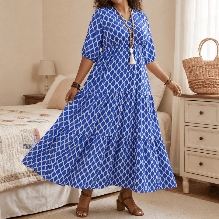 Curvella – Women's Boho Maxi Dress with Pockets Blue