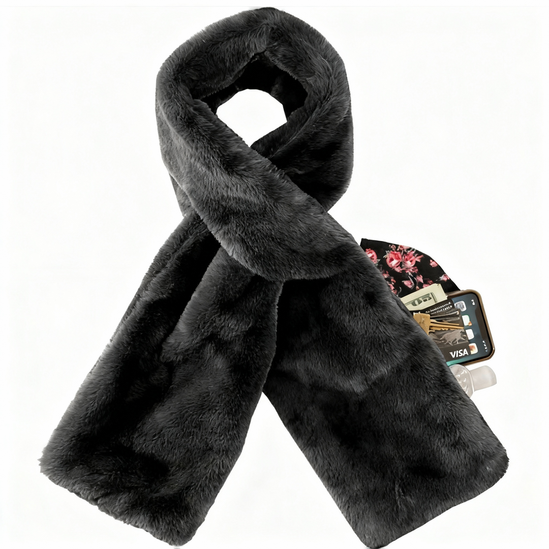Velancia™ – Soft Faux Fur Scarf with Zip Pocket