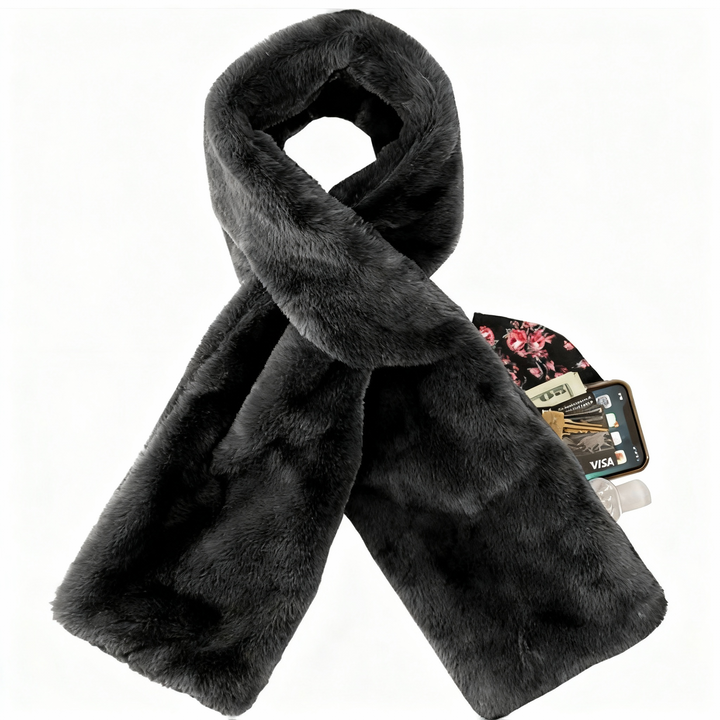 Velancia™ – Soft Faux Fur Scarf with Zip Pocket