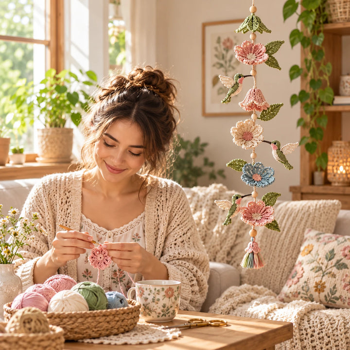 Hummingbird Haven – Crochet Hummingbird Flower Garland
