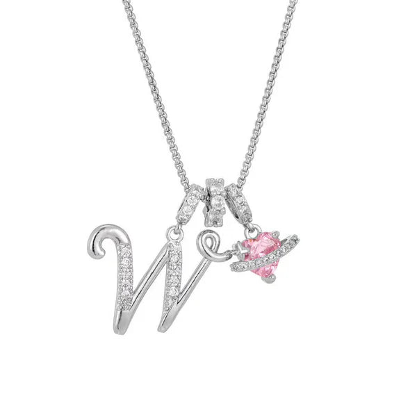LUMARA – 3-Layer Initial Necklace with Pink Heart Zircon