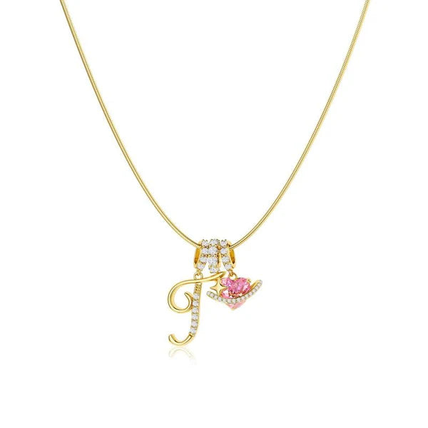 LUMARA – 3-Layer Initial Necklace with Pink Heart Zircon