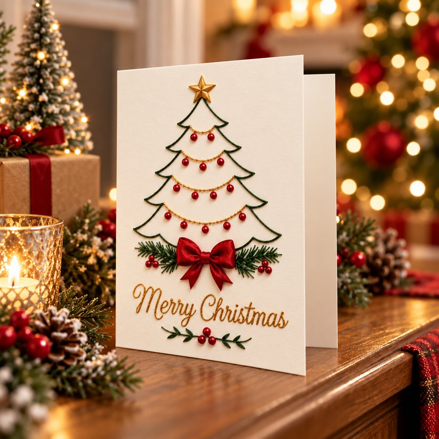 Stitchmas – Printed Pattern Christmas Embroidery Card Kit – Clarendale