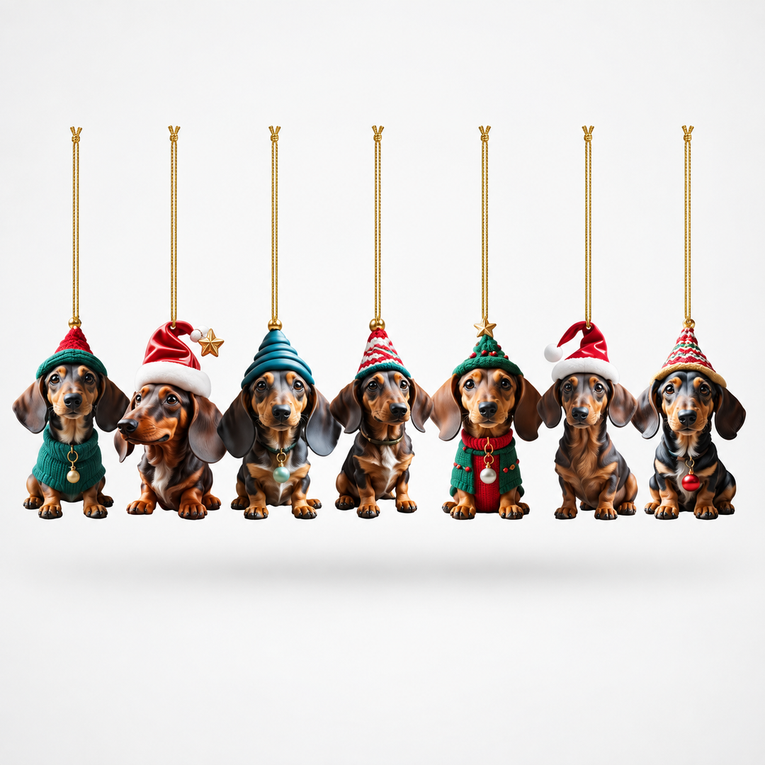 Pawliday – Double-Sided Acrylic Dachshund Christmas Ornaments (7 pieces set)