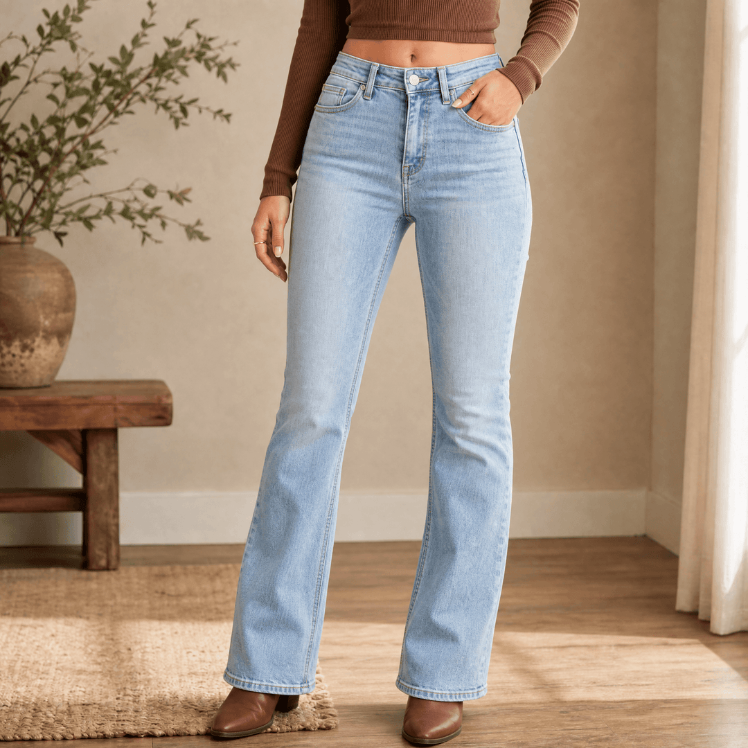 Denalia – Women's Tummy-Smoothing Bootcut Jeans Light Wash
