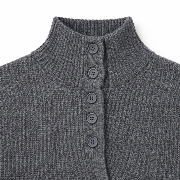 Sylera – Asymmetric Wrap Front Diagonal Button Knit Top