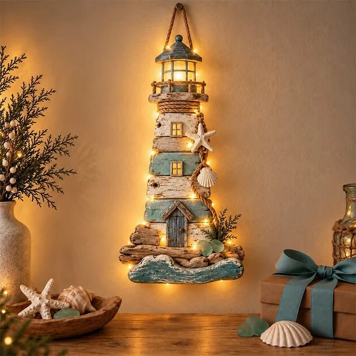 Driftwood Beacon – Distressed Coastal Lighthouse Wall Decor
