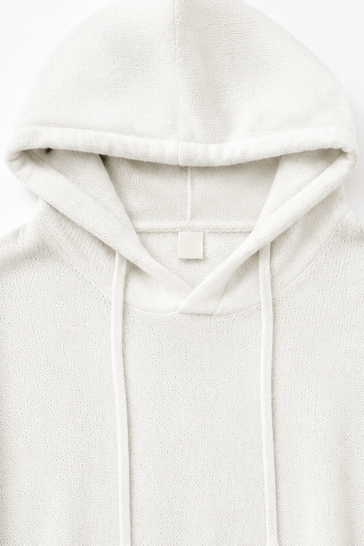 Loungel – Distressed Open-Knit Drawstring Hoodie
