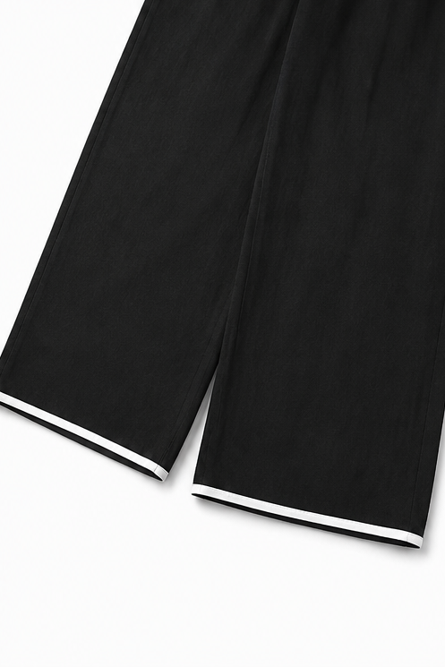 Shouldera – Off-Shoulder Contrast Trim Wide-Leg Jumpsuit
