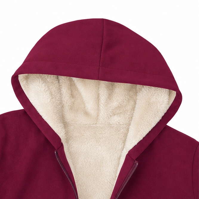 Cozelle – Fleece-Lined Look Hooded Mid-Length Jacket