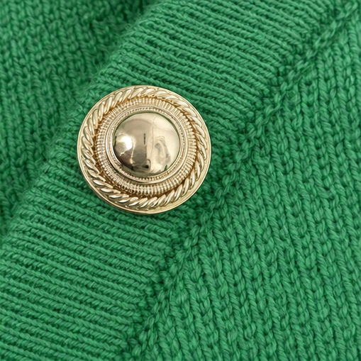 Asymvia – Asymmetric Gold-Tone Button Mock Neck Sweater