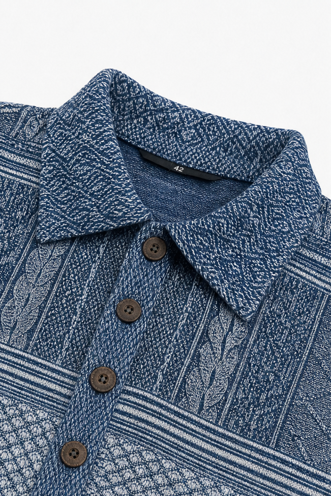 Layerlyn – Denim Patchwork Textured Knit Blouse