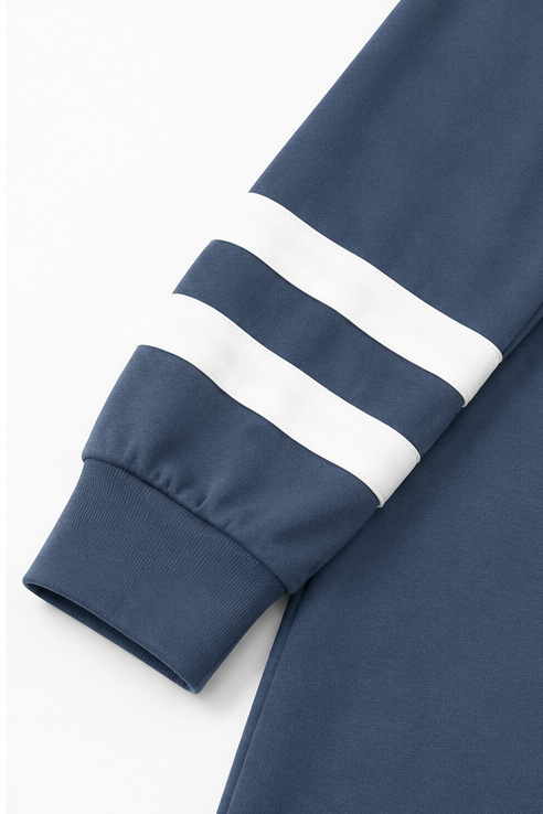 Cozelle – Striped Trim Crewneck Two-Piece Lounge Set