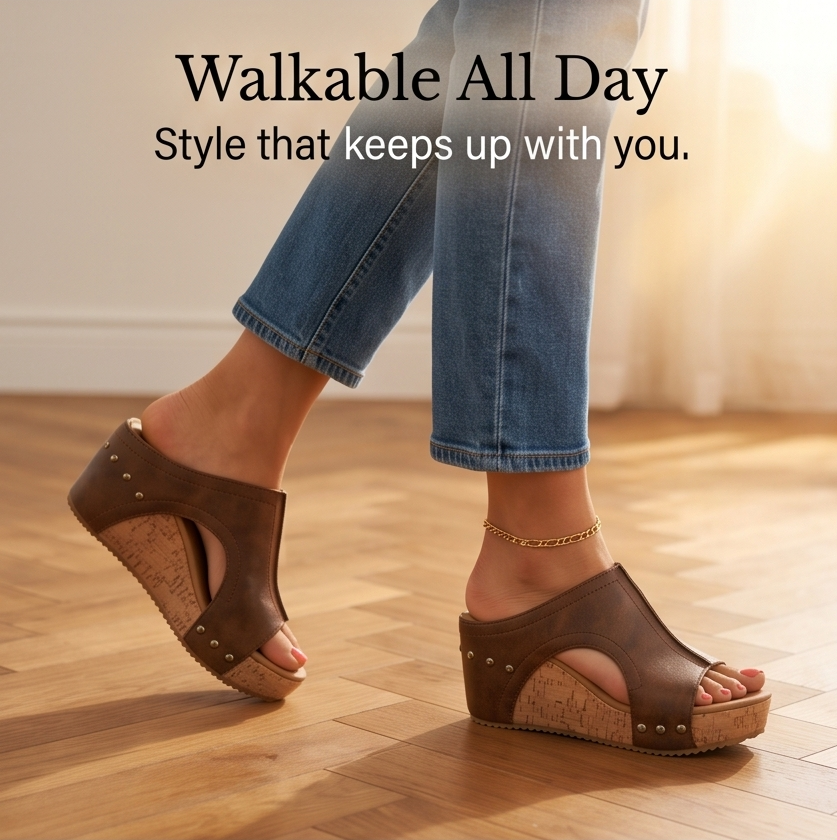 Lumera – Studded Cork Wedge Sandals