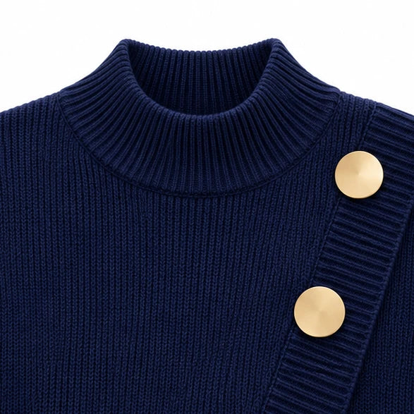 Hemline – Asymmetric Mock-Neck Button Knit Sweater