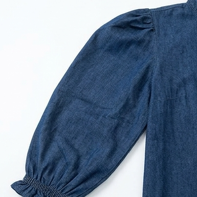 Ruffelle – Ruffle Collar Puff Sleeve Denim-Look Blouse