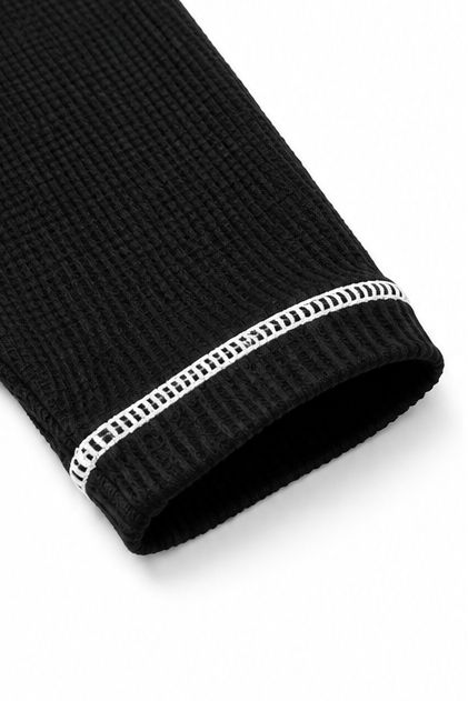Wearbella – Waffle Knit Contrast Stitch Henley Top