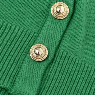 Asymvia – Asymmetric Gold-Tone Button Mock Neck Sweater