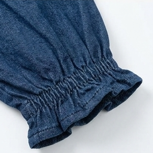 Ruffelle – Ruffle Collar Puff Sleeve Denim-Look Blouse