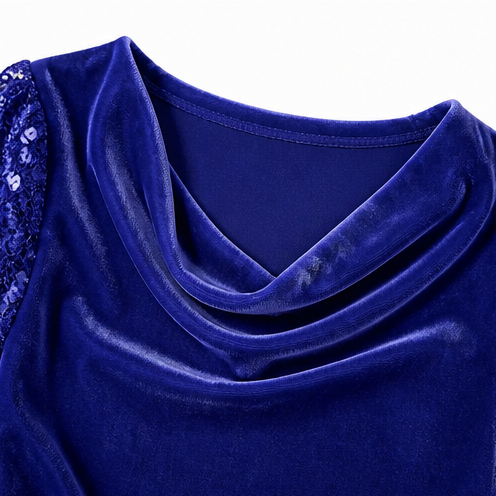 Wearbella – Sequin-Sleeve Velvet-Look Cowl-Neck Dress