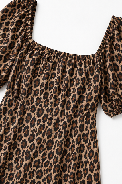 Wearbella – Coffee Leopard Square Neck Maxi Dress