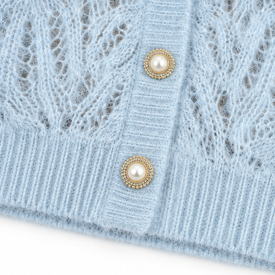 Lunarknit – Openwork Wave Knit Button-Front Cardigan