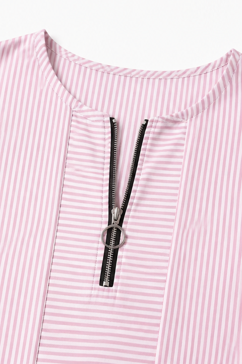 Everline – Striped Long Sleeve Zip-Up Top