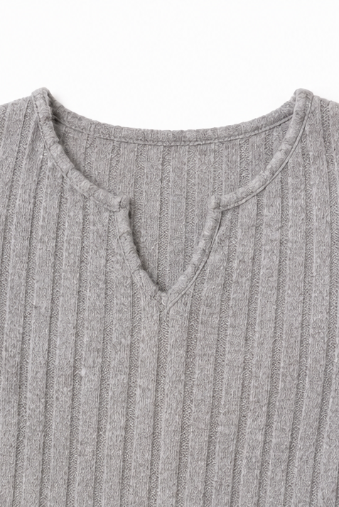 Tuckless – Asymmetrical Hem V-Neck Ribbed Knit Top