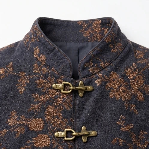 Marivelle – Floral Jacquard Mandarin-Collar Toggle Jacket