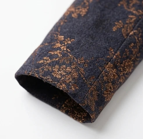 Marivelle – Floral Jacquard Mandarin-Collar Toggle Jacket